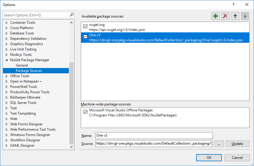 VSIX Installer NuGet Package Sources