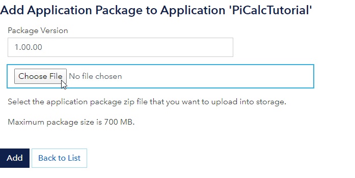 Add Application Package form