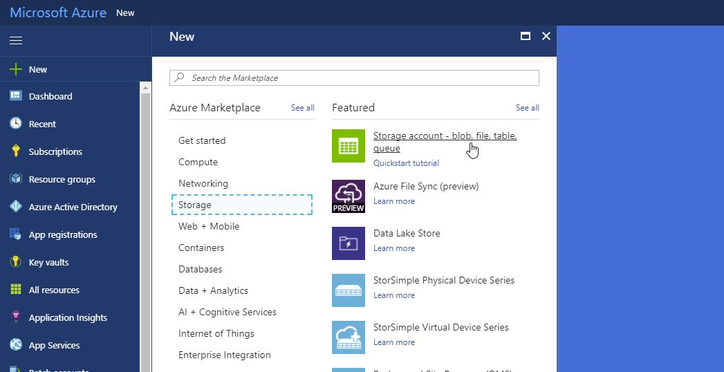 Creating Azure Storage Account