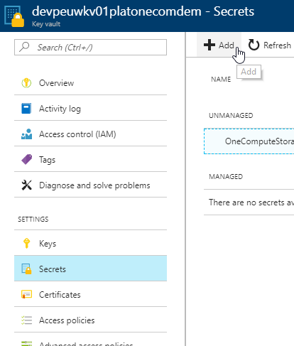 Azure Portal - Key Vault - Secrets