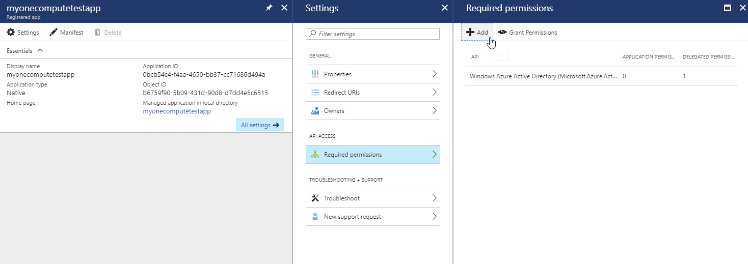 Azure Portal - Azure Active Directory - Batch Service API Permissions