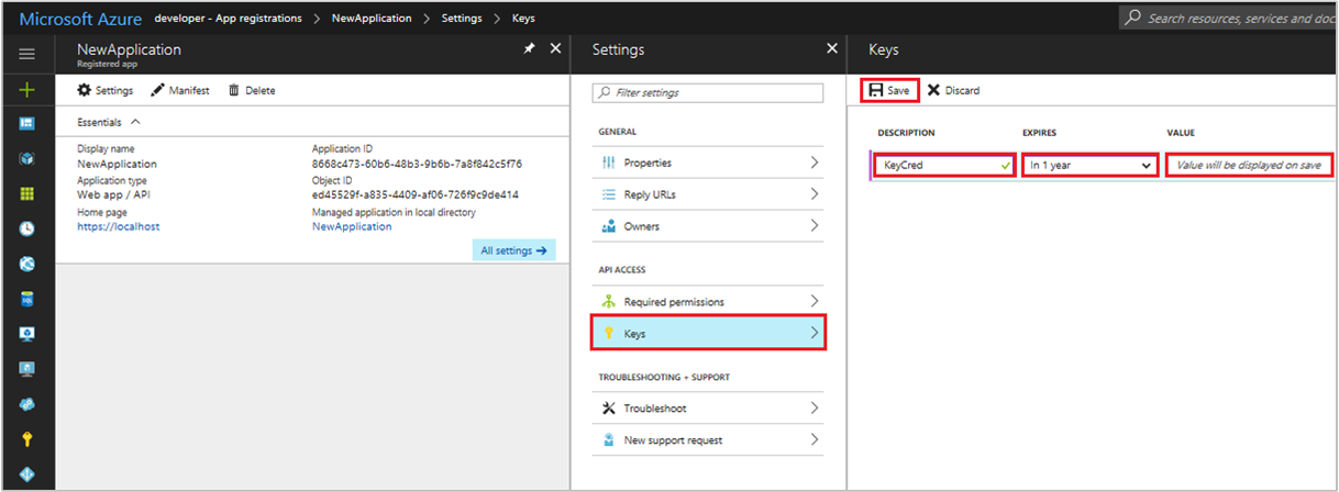 Azure Portal - Azure Active Directory - Adding a client secret