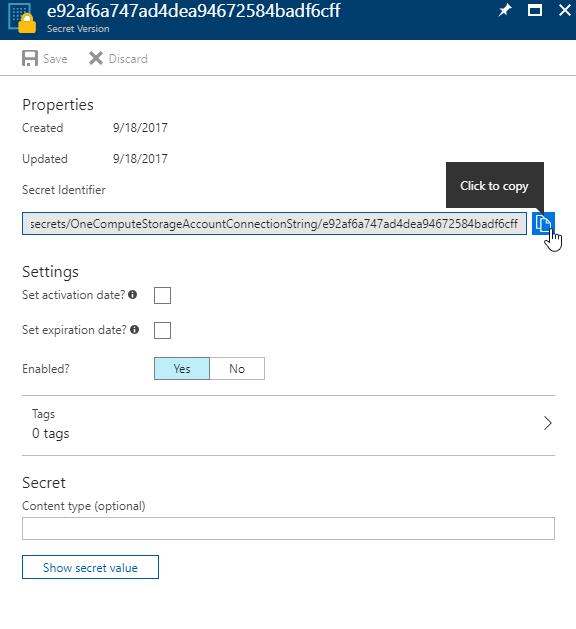 Azure Portal - Key Vault - Copy Secret