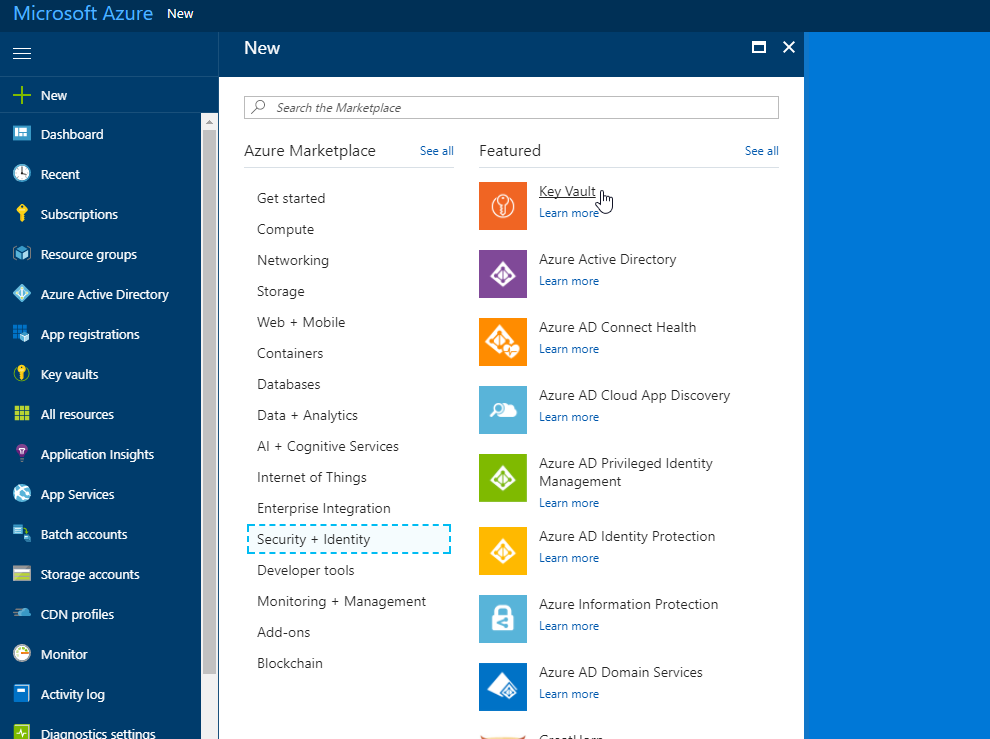 Azure Portal - Key Vault - Creation